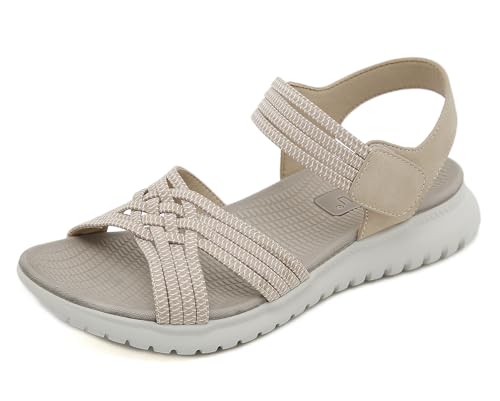 Meik Mangni Damen Sandalen Sommer Wandersandalen Freizeit Plateau rutschfeste Sandaletten Sportsandalen Wanderschuhe für Sport Strand Beige Gr.38 von Meik Mangni