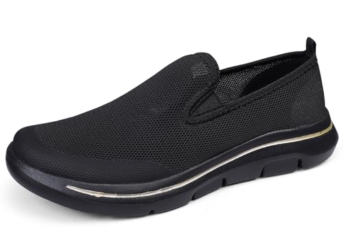 Meik Mangni Damen Slip On Sneaker Heren Atmungsaktiv Schlupfschuhe Bequem Walkingschuhe Leichte Turnschuhe Freizeitschuhe Outdoor,Schwarz,Gr.47 EU von Meik Mangni