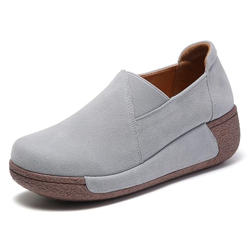 Meik Mangni Damen Sneakers Turnschuhe Leicht Sportschuhe Slip On Casual Walkingschuhe Atmungsaktiv Damenschuhe Bequeme Freizeit Schuhe,Hellgrau,Gr.42 EU von Meik Mangni