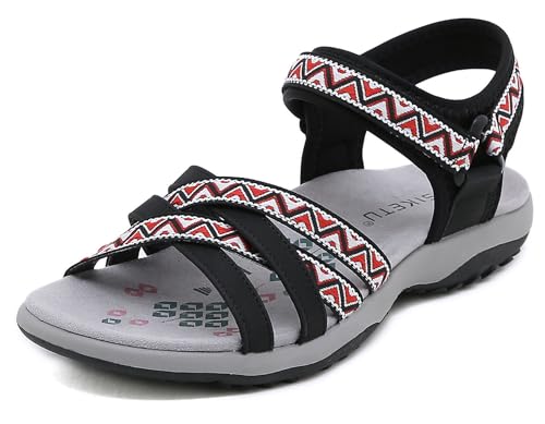 Meik Mangni Damen Sportsandale Rutschfeste Wandernsandalen Frauen Bequeme Slingback Sandale Sommer Cross-Tied Trekkingsandalen mit Bogenstütze Outdoor,Schwarz,Gr:37 EU von Meik Mangni