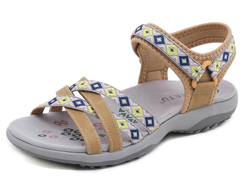 Meik Mangni Damen Slim Slingback Sandalen Sommer Sportliche Sandale Frauen Sportsandale Orthopädische Wandersandalen Outdoor Trekking Sandalen,Braun,Gr:40 EU=Sohlengröße 41 EU von Meik Mangni