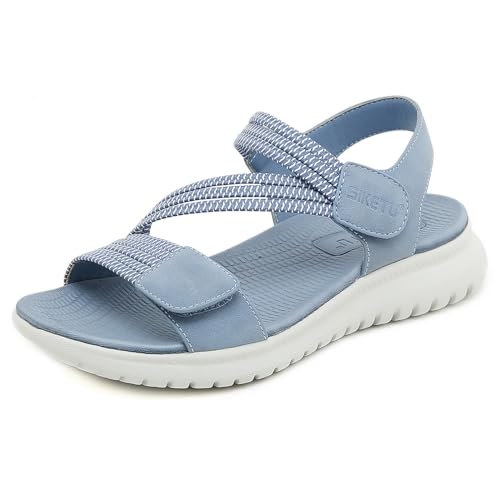 Meik Mangni Damen Wandernsandalen Sommersport Sandalen mit Klettverschluss Flache Bequem Riemchensandalen Leichte Strandschuhe Outdoor,Blau,Gr:39 EU von Meik Mangni