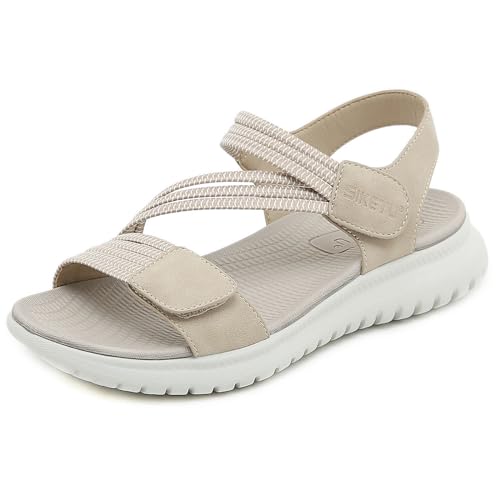 Meik Mangni Damen Sport Outdoor Sandalen Frauen Sommer Wandernsandalen mit Klettverschluss Bequem Slingback Sandale für Strand,Khaki,Gr:39 EU von Meik Mangni