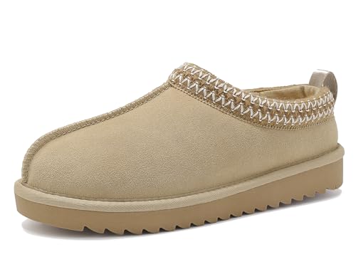 Meik Mangni Damen Wildleder Hausschuhe Herren Winter Pantoffeln Warm Gefüttert Plateau Mini Stiefel Rutschfeste drinnen und draußen,Beige,Gr.41 EU von Meik Mangni