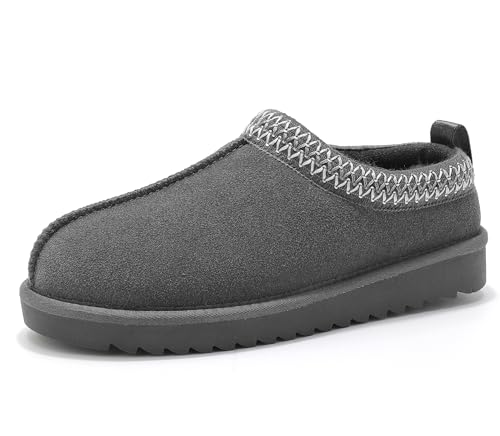 Meik Mangni Damen Wildleder Hausschuhe Herren Winter Pantoffeln Warm Gefüttert Plateau Mini Stiefel Rutschfeste drinnen und draußen,Grau,Gr.41 EU von Meik Mangni