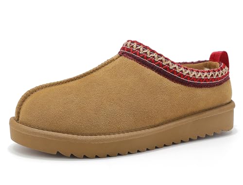 Meik Mangni Damen Wildleder Hausschuhe Herren Winter Pantoffeln Warm Gefüttert Plateau Mini Stiefel Rutschfeste drinnen und draußen,Rotbraun,Gr.40 EU von Meik Mangni