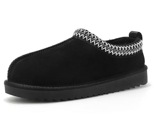 Meik Mangni Damen Wildleder Hausschuhe Herren Winter Pantoffeln Warm Gefüttert Plateau Mini Stiefel Rutschfeste drinnen und draußen,Schwarz,Gr.38 EU von Meik Mangni