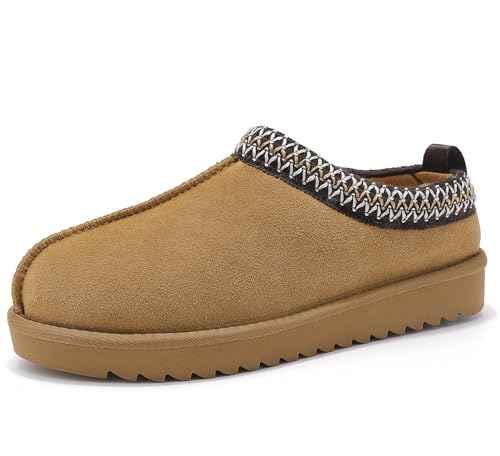 Meik Mangni Damen Wildleder Hausschuhe Herren Winter Pantoffeln Warm Gefüttert Plateau Mini Stiefel Rutschfeste drinnen und draußen,Schwarz Braun,Gr.43 EU von Meik Mangni