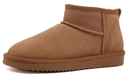 Meik Mangni Damen Winterstiefel Wasserdicht Warm Plush Gefütterte Schneestiefel Klassischer Mini Stiefel Rutschfeste Kurzschaft Stiefel für Den Außenbereich,Khaki,Gr.38 EU von Meik Mangni