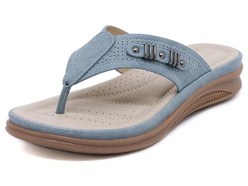 Meik Mangni Flip Flops Damen Rutschfest Pantoletten Frauen Zehentrenner mit Arch Support Sommer Strand Sandalen Bequem Badesandalen Gummi Sohle,Blau,Gr.38 EU von Meik Mangni