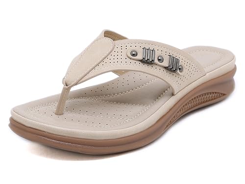 Meik Mangni Flip Flops Damen Rutschfest Pantoletten Frauen Zehentrenner mit Arch Support Sommer Strand Sandalen Bequem Badesandalen Gummi Sohle,Khaki,Gr.38 EU von Meik Mangni