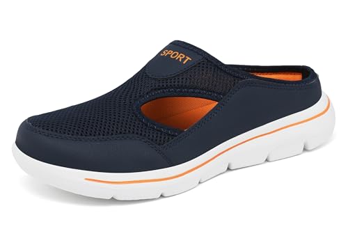 Meik Mangni Hausschuhe Damen Herren Clogs Leichte Pantoffeln atmungsaktive Pantoletten Mules rutschfest Gartenschuhe Sabots Outdoor Indoor Blau Orange Gr.39 EU von Meik Mangni