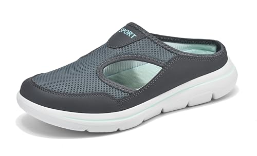 Meik Mangni Hausschuhe Damen Herren Clogs Leichte Pantoffeln atmungsaktive Pantoletten Mules rutschfest Gartenschuhe Sabots Outdoor Indoor Grau Grün Gr.44 EU von Meik Mangni