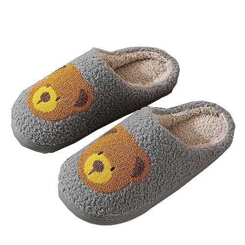 Meik Mangni Hausschuhe Damen Herren Winter Tiere Wärme Erwachsene Memory Schaum Hausschuhe Cartoon Bär Flauschige Schlüpfen Liebespaar Pantoffeln Weiche rutschfest Slippers,Grau,Gr.37/38 von Meik Mangni