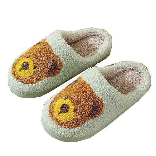 Meik Mangni Hausschuhe Damen Herren Winter Tiere Wärme Erwachsene Memory Schaum Hausschuhe Cartoon Bär Flauschige Schlüpfen Liebespaar Pantoffeln Weiche rutschfest Slippers,Grün,Gr.41/42 von Meik Mangni