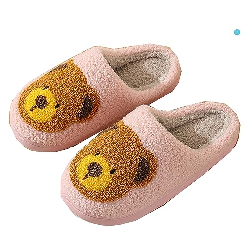 Meik Mangni Hausschuhe Damen Herren Winter Tiere Wärme Erwachsene Memory Schaum Hausschuhe Cartoon Bär Flauschige Schlüpfen Liebespaar Pantoffeln Weiche rutschfest Slippers,Rosa,Gr.39/40 von Meik Mangni
