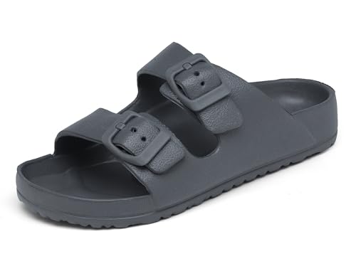 Meik Mangni Jungen Mädchen Doppelschnalle Slip on Slide Kid Beach Sandalen Verstellbare EVA Sommer Pool Dusche Schuhe Indoor Outdoor Hausschuhe, GRAU, 13 Little Kid von Meik Mangni