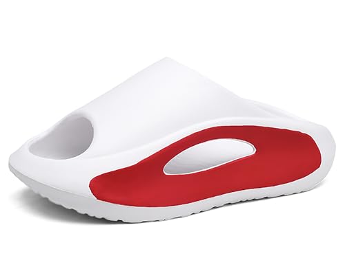 Meik Mangni Kids Cloud Slides Jungen Mädchen Bequeme Kissen Hausschuhe Sommer Strand Sandalen rutschfeste Dicke Sohle Hausschuhe für Indoor Outdoor, Weiss/opulenter Garten, 2-3 Big Kid von Meik Mangni