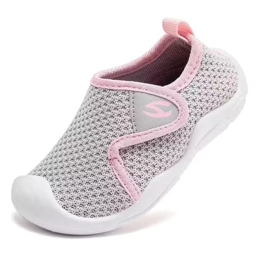 Meik Mangni Kinder Hausschuhe Mädchen Jungen rutschfest Lauflernschuhe Kleinkinder Schuhe Atmungsaktive Pantoffeln Slipper Grau Rosa 20 EU von Meik Mangni