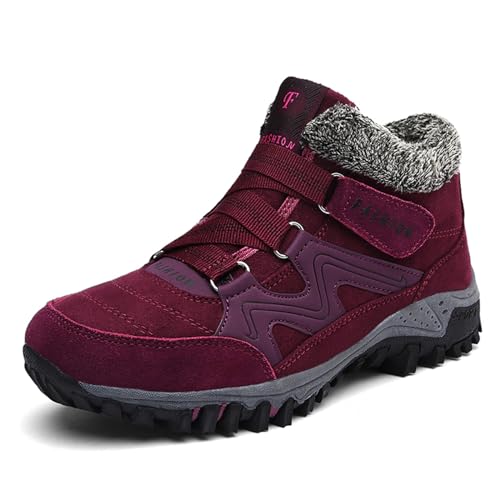 Meik Mangni Winterschuhe Damen Herren Warm Gefütterte Winterstiefel rutschfest Trekking Wanderschuhe Winter Schneestiefel Outdoor,Weinrot,Gr.41EU=Etikett 42EU von Meik Mangni
