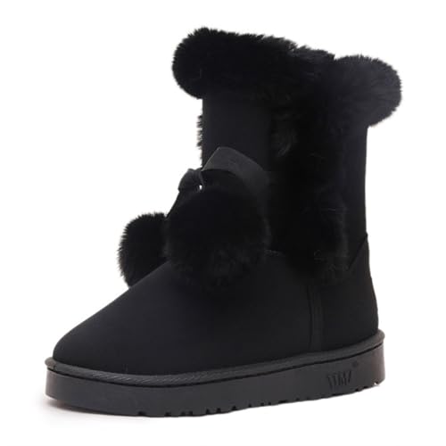 Meik Mangni Winterstiefel Damen Warm Gefüttert Schneestiefel Knöchelhohe Stiefeletten rutschfeste Schlupfstiefel Boots Flach, Schwarz,Gr:40 EU von Meik Mangni