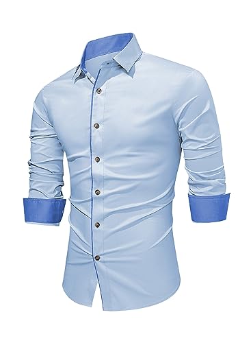 Meilicloth Blau Hemd Herren Langarm Businesshemd Freizeithemd Herren Trachtenhemd Button Down Arbeitshemd Klassisches Herrenhemden Shirt Männer Holzfällerhemd Slim Fit Himmelblau XXL von Meilicloth