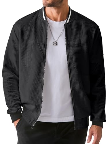 Meilicloth Bomber Jacket Blouson Fliegerjacke Herrenjacke Herbstjacke Übergangsjacke mit Ärmeltasche und Tasche Leichte Dünne Stehkragen Freizeit Schwarz L von Meilicloth