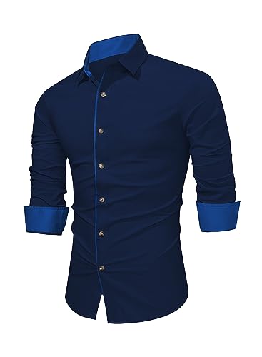 Meilicloth Business Hemd Slim Fit Herren Langarm Trachtenhemd Freizeithemd Herrenhemden Langarmhemd Formelle Baumwolle Dehnbar Hemden Klassisch Casual Kent-Kragen Westernhemd Marineblau XXL von Meilicloth