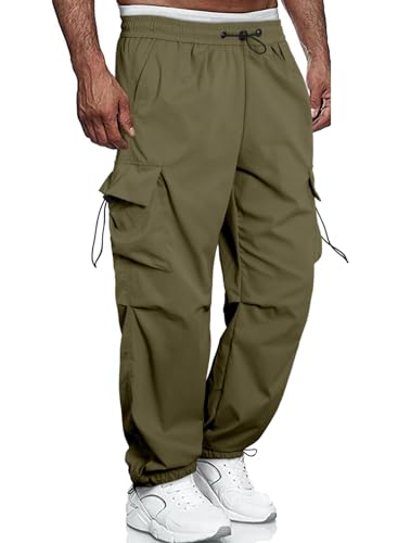 Meilicloth Herren Cargohose Baggy Cargo Hose Männer Baumwolle Outdoorhose Freizeithose Locker Sweatpants Sporthose Lang Loose Fit Pickle Grün 38 von Meilicloth