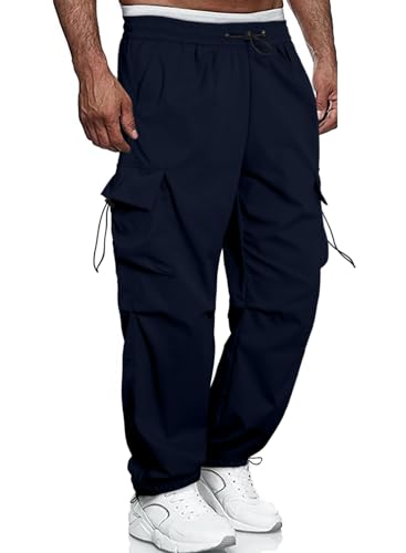 Meilicloth Herren Cargohose Baggy Cargo Hose Männer Baumwolle Outdoorhose Freizeithose Locker Sweatpants Sporthose Lang Loose Fit Marineblau 38 von Meilicloth