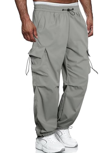 Meilicloth Cargohose Herren Baggy Cargo Hose Männer Lockere Outdoorhose Baumwolle Sporthose Lange Casual Freizeithose Jogginghose Stretch Pants Loose Fit Grau 36 von Meilicloth