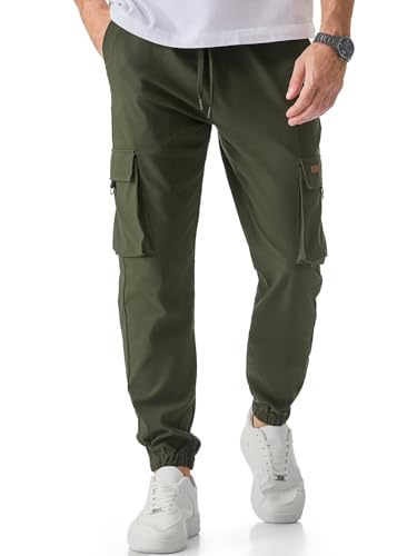 Meilicloth Cargo Hose Herren Lang Cargohosen Baumwolle Männer Strech Stoffhose Sweatpants Herren Sporthose Freizeithose B Grün 34 von Meilicloth