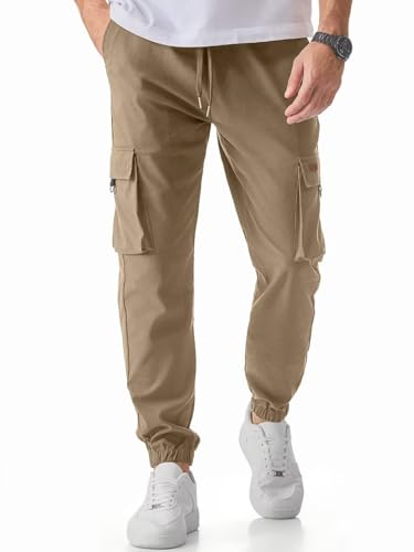 Meilicloth Cargo Hose Herren Lang Cargohosen Baumwolle Männer Strech Stoffhose Sweatpants Herren Sporthose Freizeithose B Helles Khaki 36 von Meilicloth