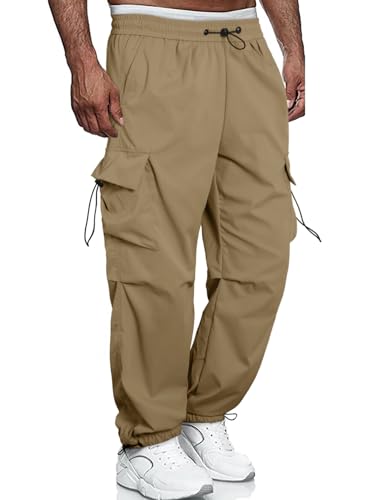 Meilicloth Cargohose Herren Baggy Cargo Hose Männer Lockere Outdoorhose Baumwolle Sporthose Lange Casual Freizeithose Jogginghose Stretch Pants Loose Fit Khaki 38 von Meilicloth