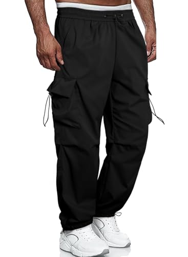 Meilicloth Cargohose Herren Baggy Cargo Hose Männer Lockere Outdoorhose Baumwolle Sporthose Lange Casual Freizeithose Jogginghose Stretch Pants Loose Fit Schwarz 34 von Meilicloth