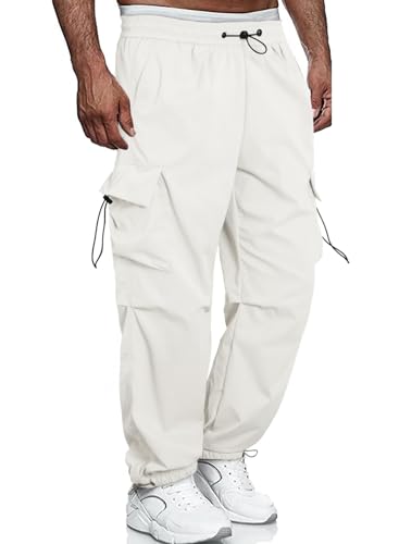 Meilicloth Cargohose Herren Baggy Stretch Cargo Hose Männer Lockere Sporthose Baumwolle Outdoorhose Lange Casual Freizeithose Stoffhose Pants Weiß 32 von Meilicloth