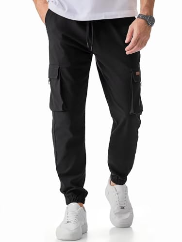 Meilicloth Cargohose Herren Lang Baumwolle Cargo Hosen Männer Strech Stoffhose Herren Sweatpants Sporthose B Schwarz 36 von Meilicloth