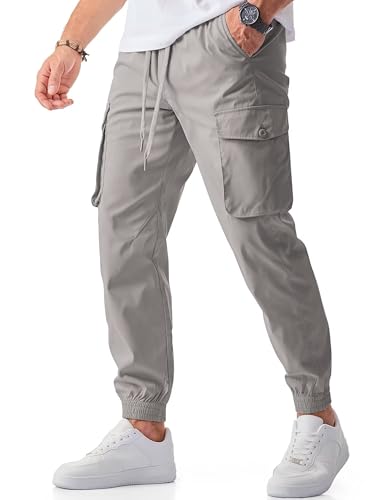Meilicloth Cargohose Herren Lang Cargo Hosen Männer Jogginghose Stretch Jogger Herren Stoffhose Sporthose Sweatpants A Hellgrau 42 von Meilicloth