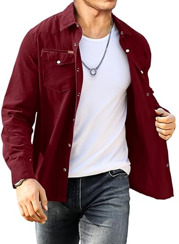 Meilicloth Cord Hemd Herren Hemdjacke Hemden Langarm Button Placke Langarm Regular Fit Casual Burgundy XXL Meilicloth Cord Hemd Herren Hemdjacke Hemden Langarm Button Placke Langarm Regular Fit Casual Burgundy XXL von Meilicloth