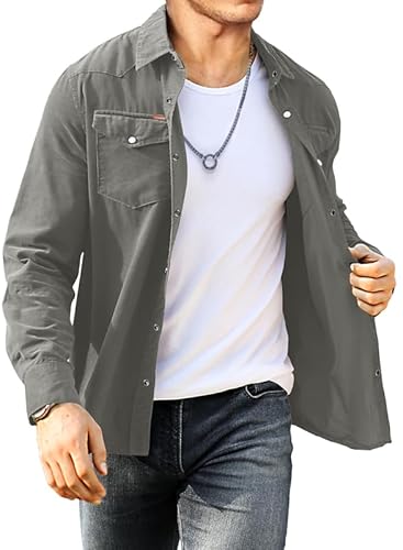 Meilicloth Cord Hemd Herren Hemdjacke Hemden Langarm Button Placke Langarm Regular Fit Casual Grau M Meilicloth Cord Hemd Herren Hemdjacke Hemden Langarm Button Placke Langarm Regular Fit Casual Grau M von Meilicloth