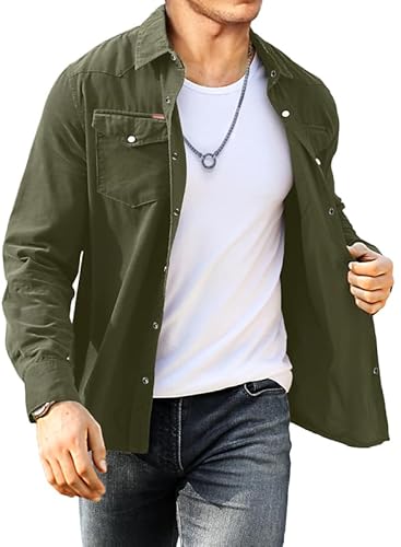Meilicloth Cord Hemd Herren Hemdjacke Hemden Langarm Button Placke Langarm Regular Fit Casual Grün 2XL Meilicloth Cord Hemd Herren Hemdjacke Hemden Langarm Button Placke Langarm Regular Fit Casual Grün 2XL von Meilicloth