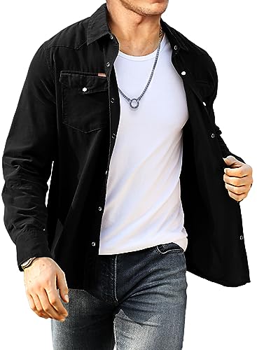 Meilicloth Cord Hemd Herren Hemdjacke Hemden Langarm Button Placke Langarm Regular Fit Casual Schwarz S von Meilicloth