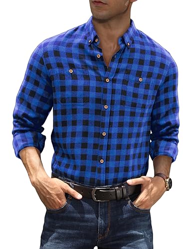 Meilicloth Flanellhemd Herren Kariertes Hemd Langarm Freizeithemd Baumwolle Oktoberfest Hemd Trachtenhemd Holzfällerhemd Herren Shirt Button Down Arbeitshemd Regular Fit Himmelblau S von Meilicloth