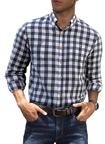 Meilicloth Trachtenhemd Herren Flanellhemd Kariertes Hemd Langarm Freizeithemd Oktoberfest Hemd Baumwolle Holzfällerhemd Herren Shirt Button Down Arbeitshemd Regular Fit Blau XXL von Meilicloth