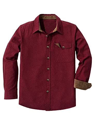 Meilicloth Flanellhemd Herren Kariert Einfarbig Baumwolle Langarm Casual Flanellhemden Western Karohemd Mit Brusttasche Regular Fit Burgunderrot M von Meilicloth