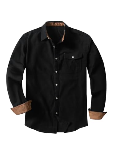 Meilicloth Flanellhemd Herren Kariert Einfarbig Baumwolle Langarm Casual Flanellhemden Western Karohemd Mit Brusttasche Regular Fit Schwarz S von Meilicloth