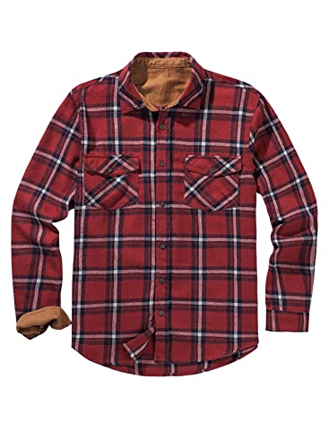 Meilicloth Kariertes Hemd Herren Flanellhemd Oktoberfest Hemd Kariert Langarm Freizeithemd Western Karohemd Holzfällerhemd Baumwolle Casual Herren Flanellhemden Regular Fit Rot XXL von Meilicloth