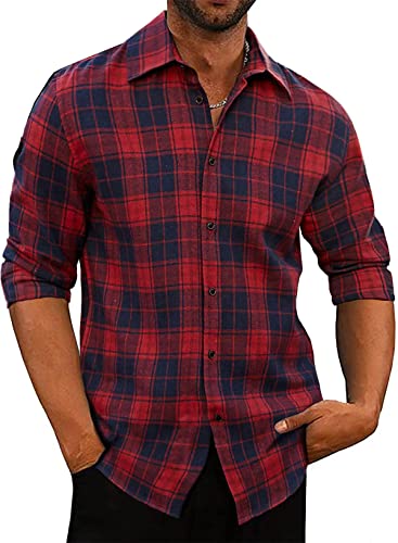 Meilicloth Flanellhemd Herren Kariert Langarm Button Bown Baumwolle Flanellhemden Herren Regular Fit Rot L von Meilicloth