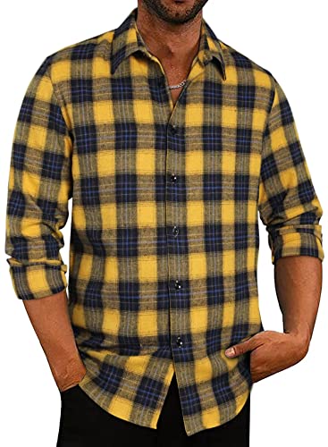 Meilicloth Flanellhemd Herren Kariert Langarm Button Bown Baumwolle Flanellhemden Herren Regular Fit Schwarz 2XL von Meilicloth