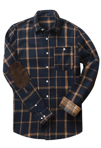 Meilicloth Flanellhemd Kariert Herren Freizeithemd Langarm Casual Button Down Western mit Fronttasche und Ellenbogen Flicken Regular Fit Blau M von Meilicloth